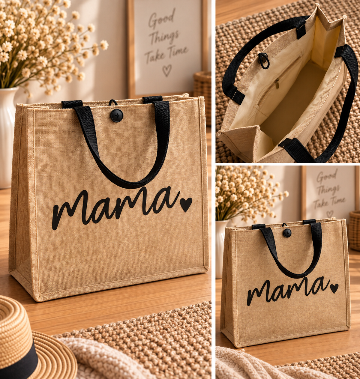 Sac cabas Mama toile de jute - Fourre tout - 34.5cmđ€