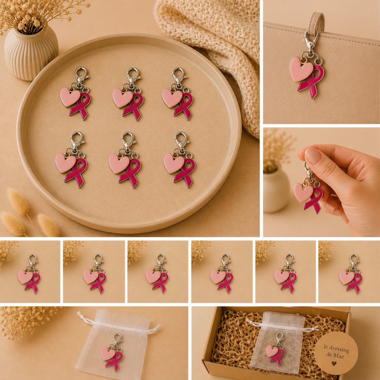 Porte-clés ruban rose & cœur 🎀