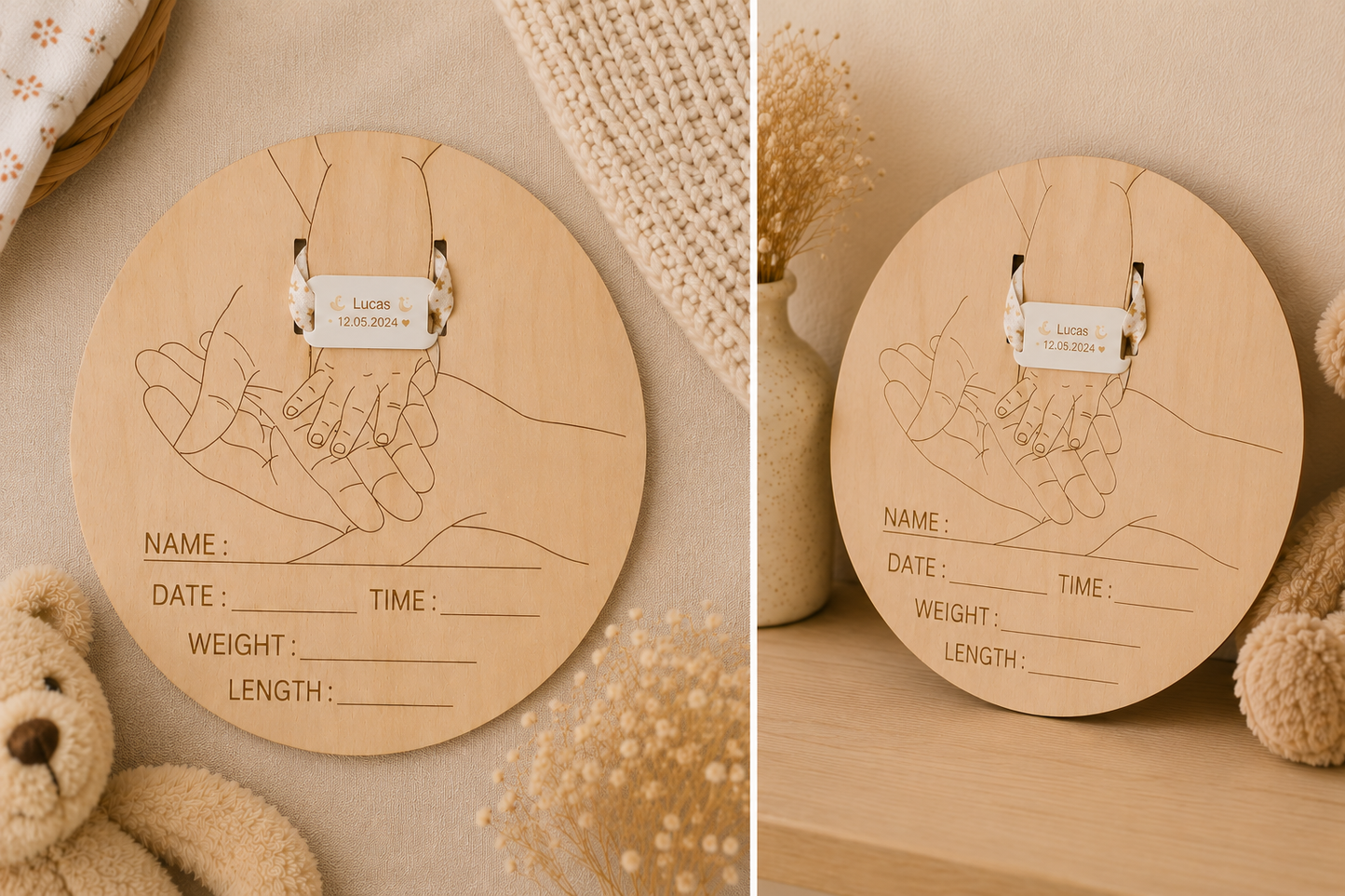 Support bracelet naissance personnalisé en bois 🤍👶