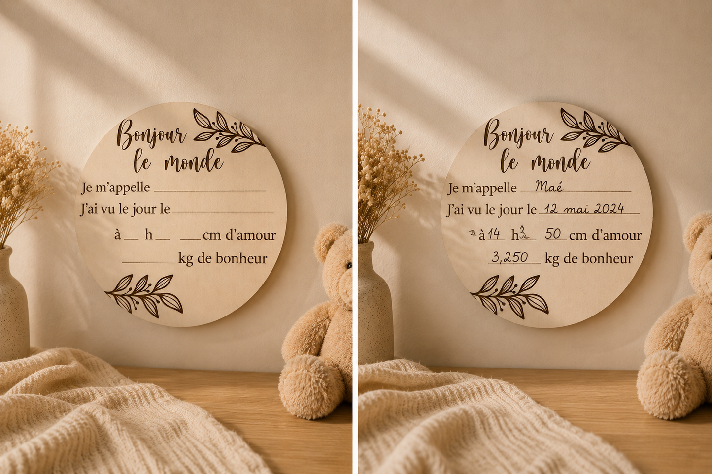 Plaque de naissance personnalisée en bois 🤍👶