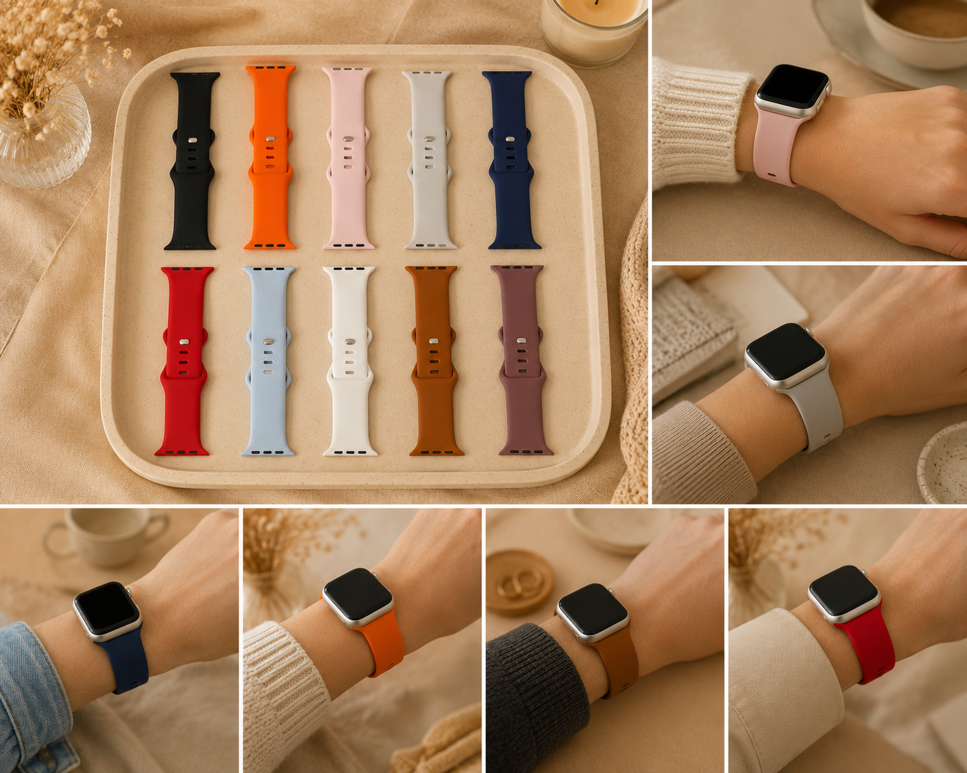 Bracelet Silicone Compatible Apple Watch 38/40/41mm – Plusieurs Coloris Disponibles ⌚