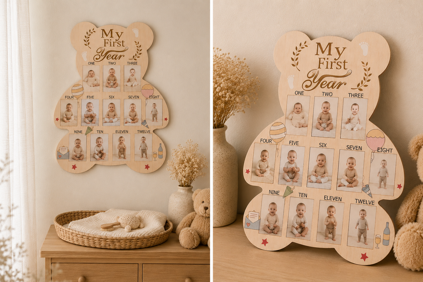 Cadre photo bébé “My First Year” en bois 🤍👶