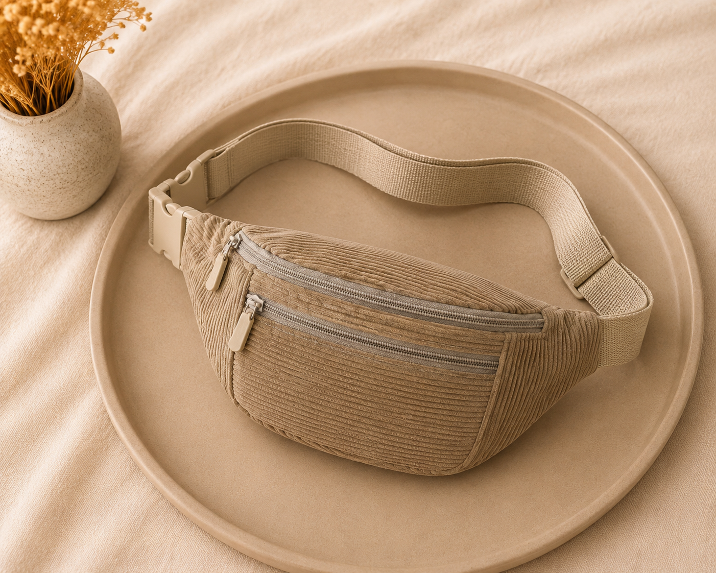 Sac banane femme - velours côtelé beige 👝