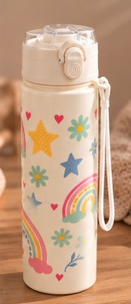 Gourde enfant avec paille - motifs dinosaure ou arc en ciel - idéal pour l’école 🦕🌈