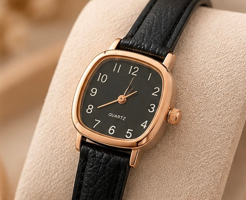 Montre carrĂ©e minimaliste - Noir ou marron - cuir PU - femme đ€