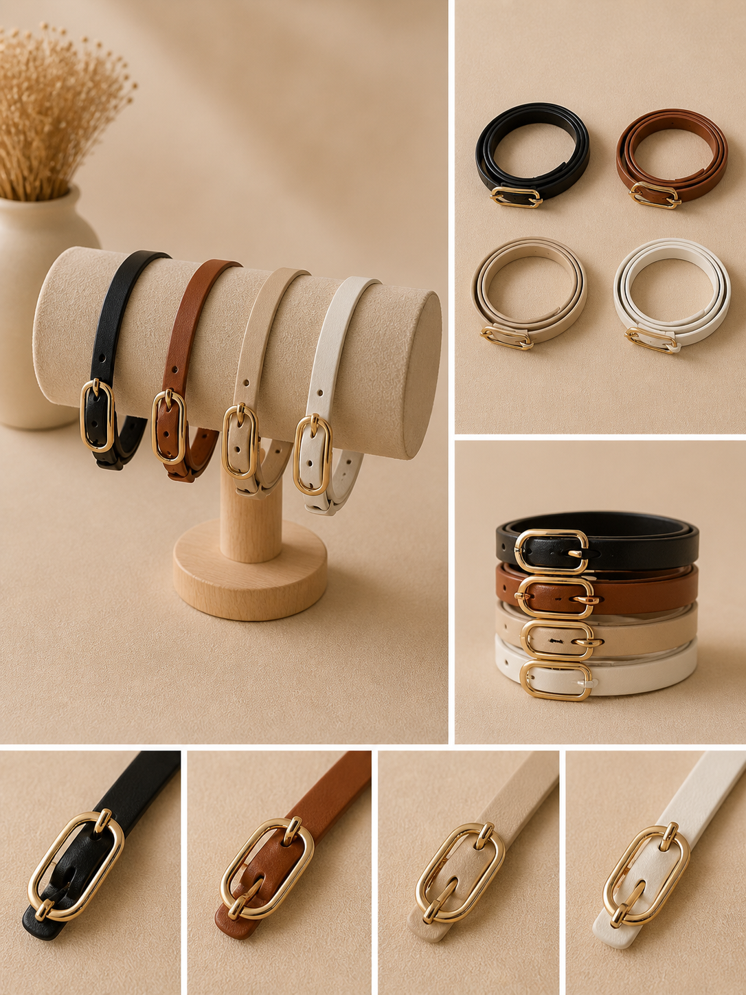 Ceinture Femme Taille M – Boucle Ovale Dorée✨