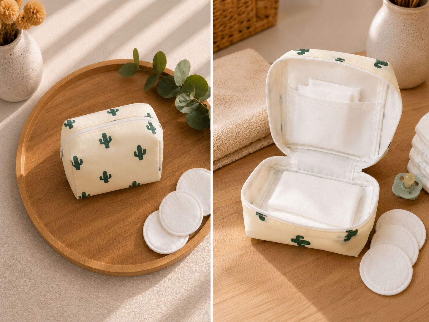 Pochette de Rangement Hygiène & Beauté – Motif Cactus ✨