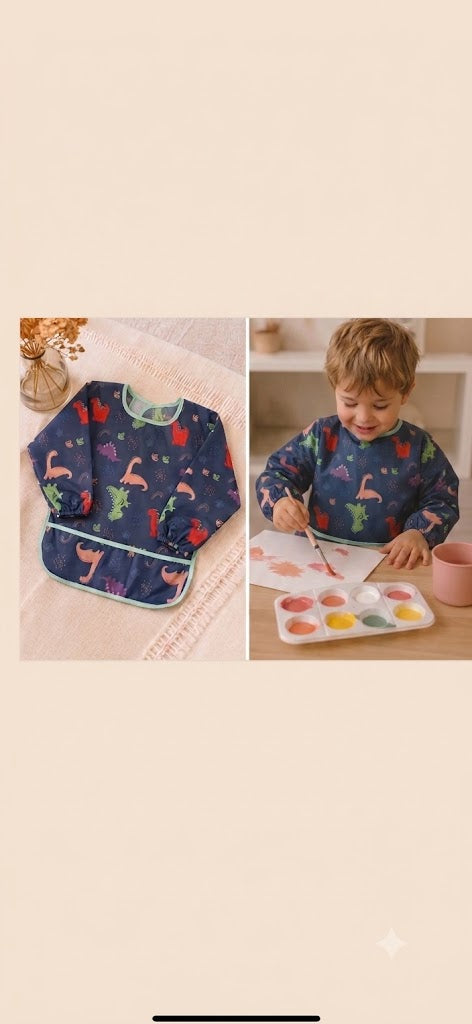 Blouse de Peinture Enfant bleu – Imperméable dinosaure du 24mois au 4ans✨