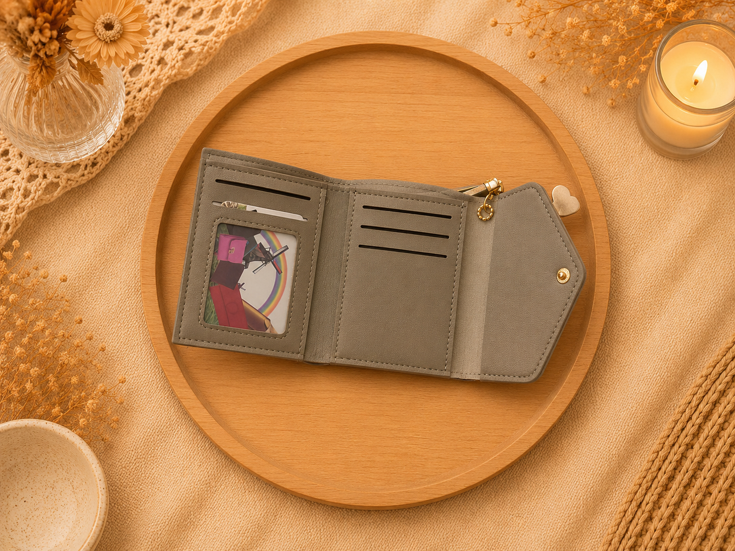 Portefeuille compact gris avec porte-cartes đź‘›