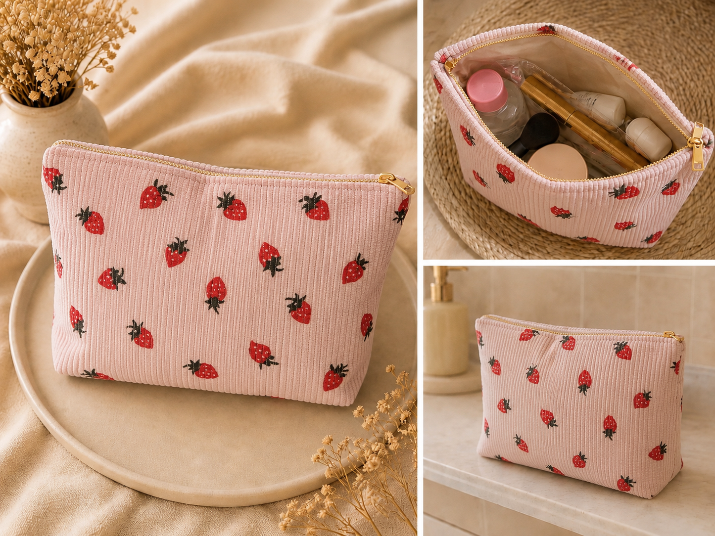 Trousse de maquillage/ toilette - motifs fraises 🍓