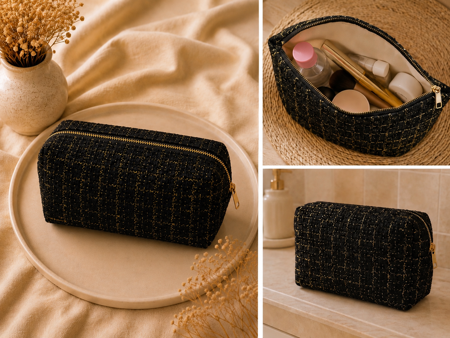 Trousse de Maquillage Chic en Tissu Texturé ✨