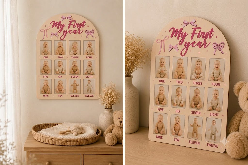 Cadre Photo Bébé « My First Year » – Rose