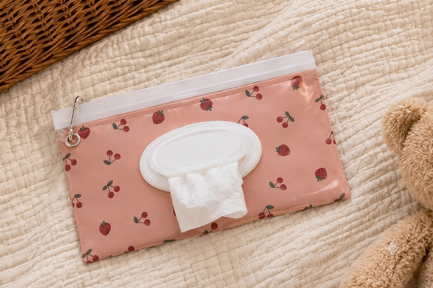 Pochette distributeur de lingettes réutilisable – Motif cerises 🍒