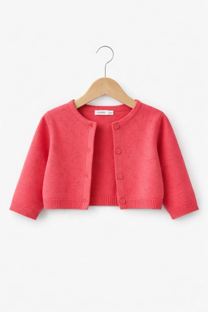 Gilet bebe fille Court en Maille Fine - Rose Corail - 18 mois- GEMO