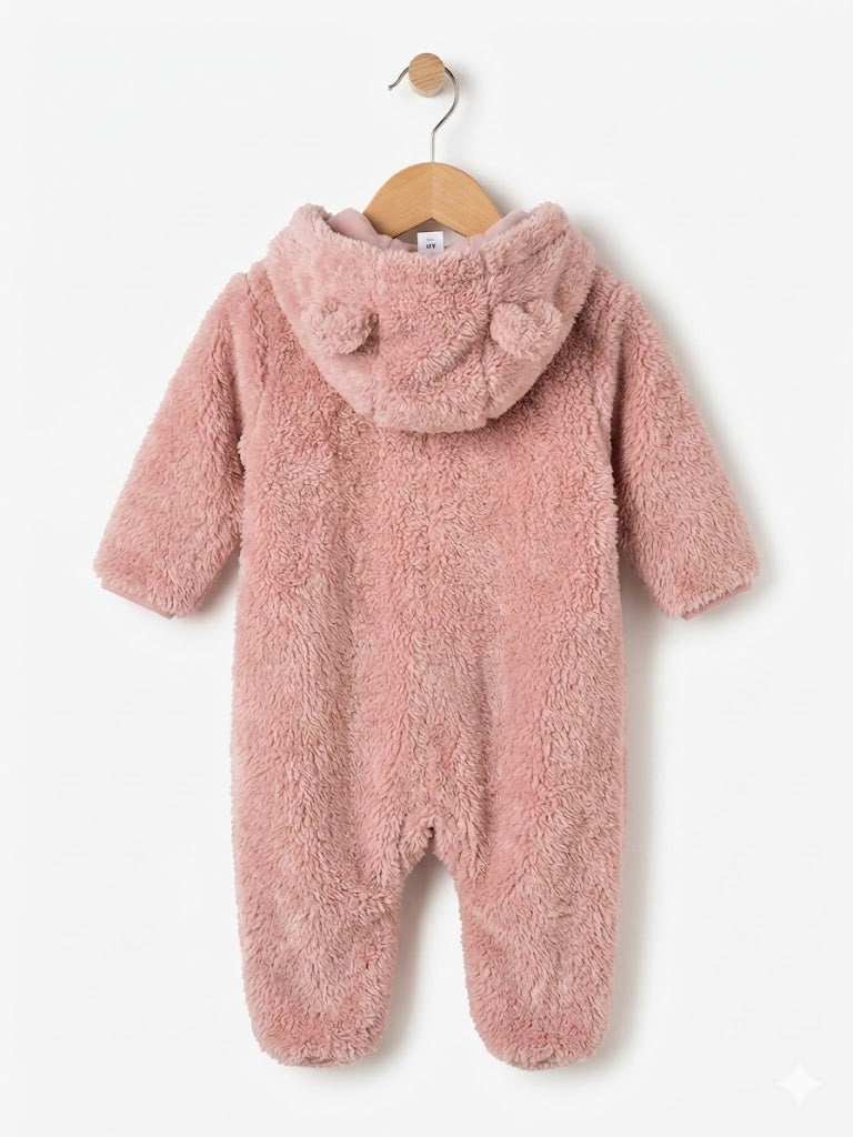 Combinaison Pilote Bébé Rose à Capuche Oreilles - 12 mois