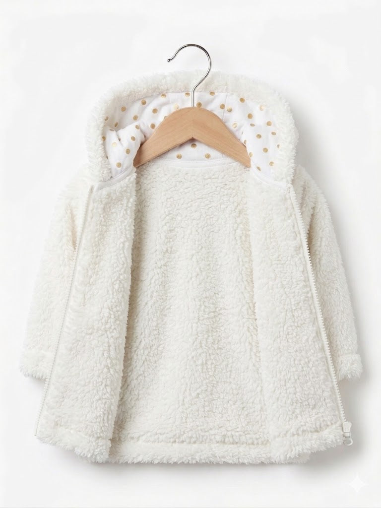 Veste en Polaire bébé fille – Blanche avec Détails Dorés - 3 mois - Orchestra
