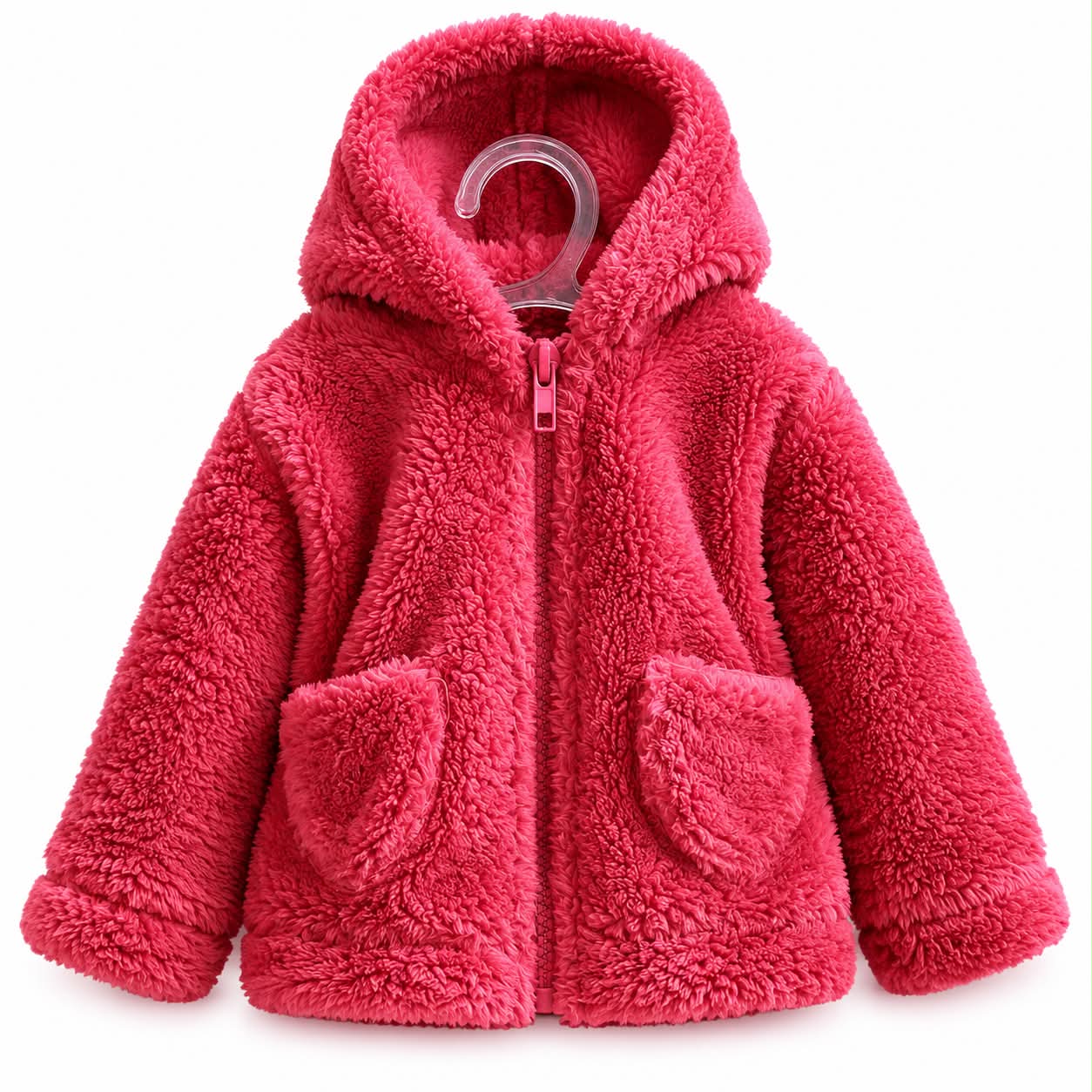 Veste bébé fille Zippée à Capuche en Peluche Sherpa Fuchsia - 3 mois