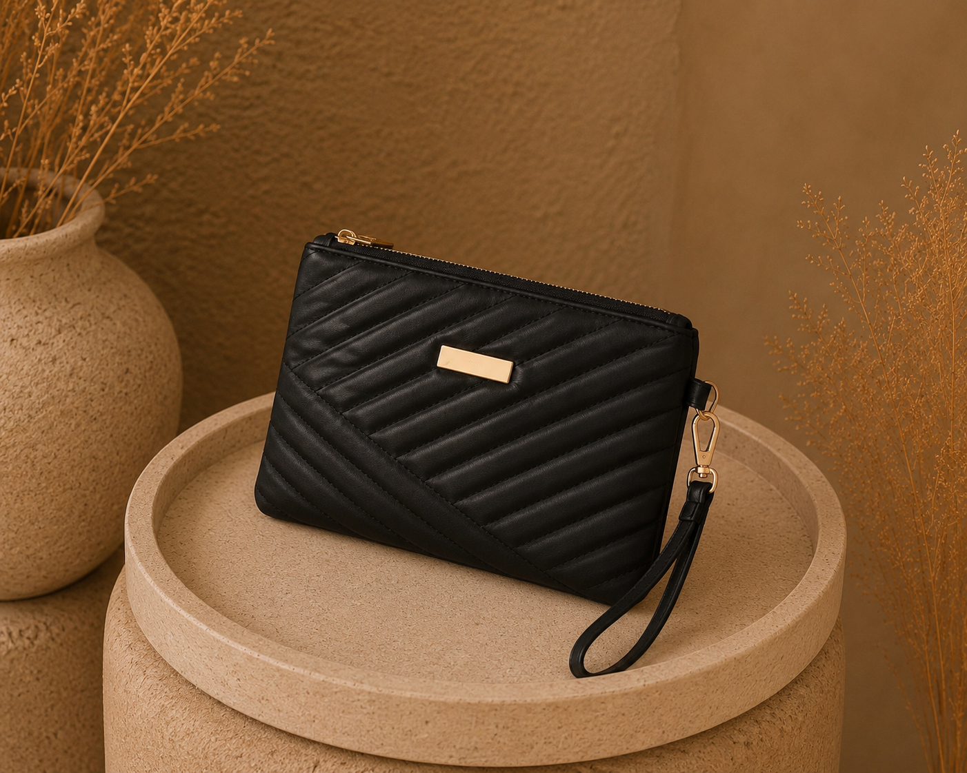 Pochette femme matelassée noire