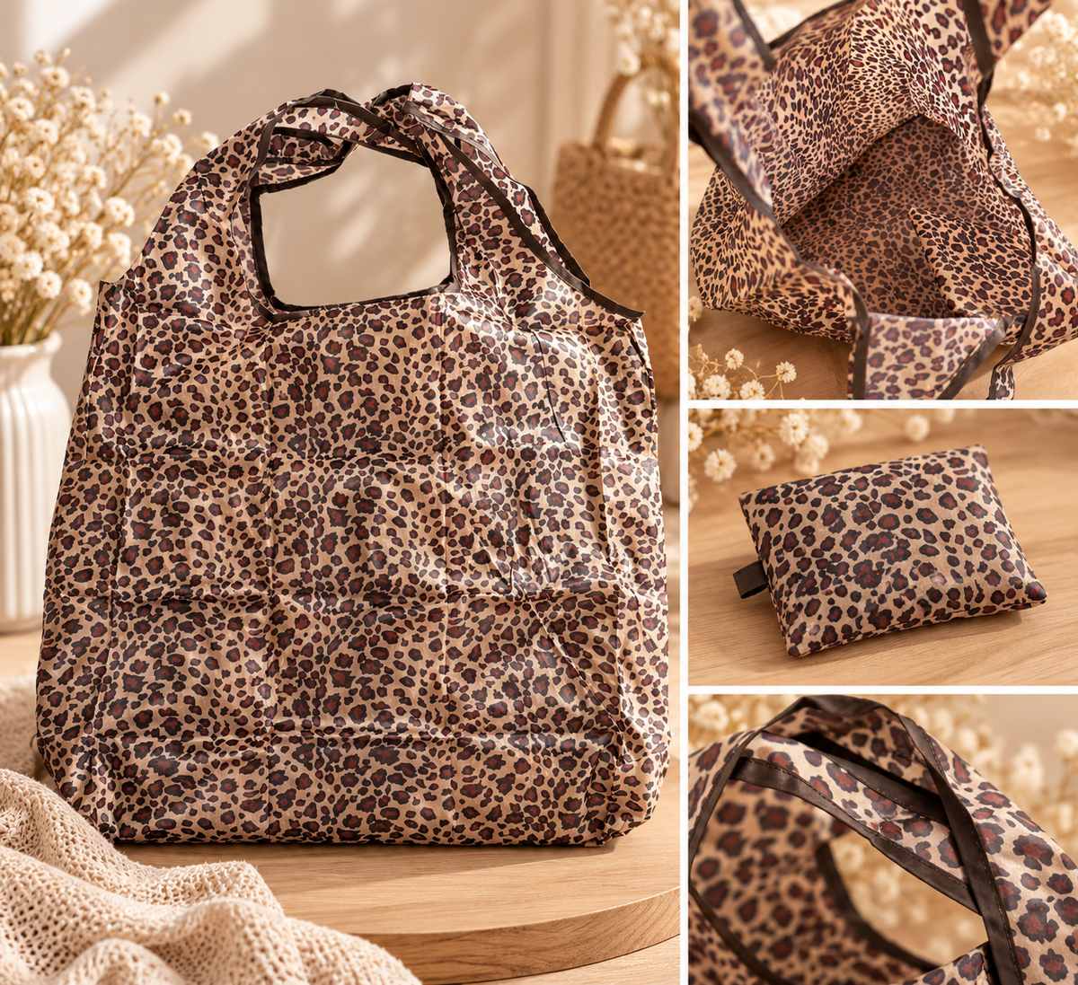 Sac cabas léopard pliable - sac de course ou autres réutilisables 🐆