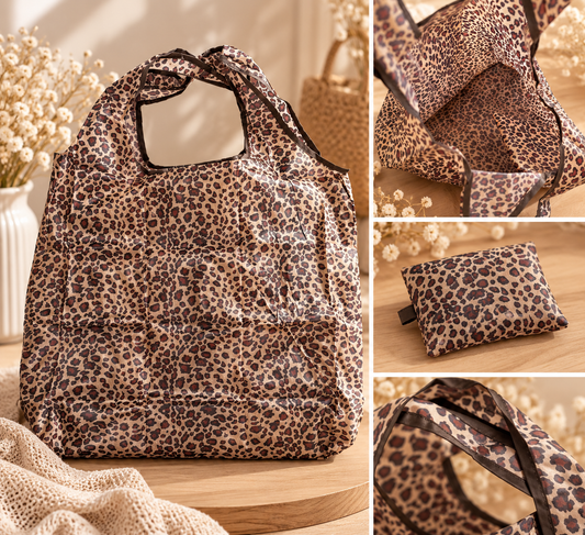 Sac cabas léopard pliable - sac de course ou autres réutilisables 🐆