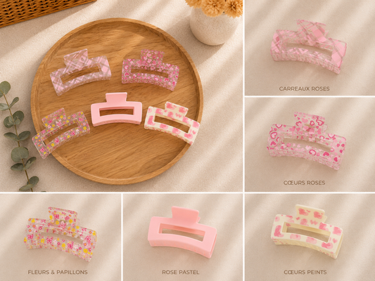 Pince Rectangle Rose pour Cheveux 🎀 ✨