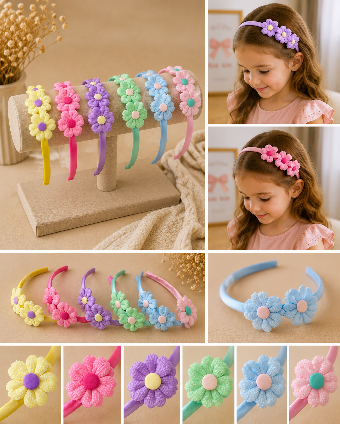 Serre-Tête Fleurs Colorées Enfant – Plusieurs Coloris Disponibles🌸
