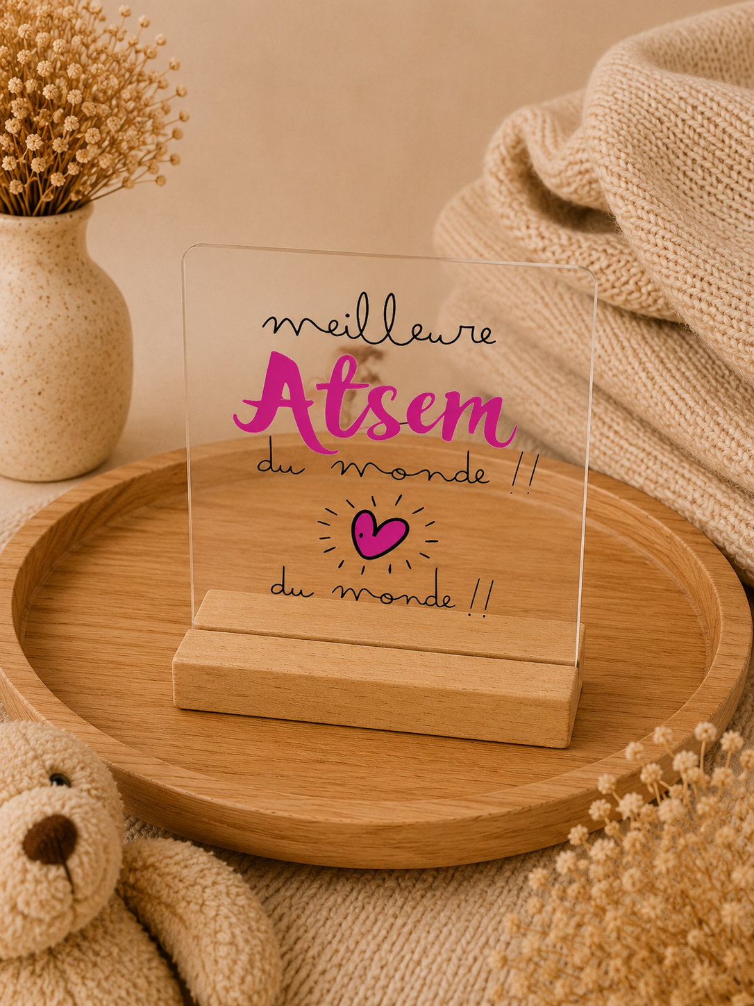 🌟 Plaque de Remerciement Personnalisée en Acrylique avec Support en Bois