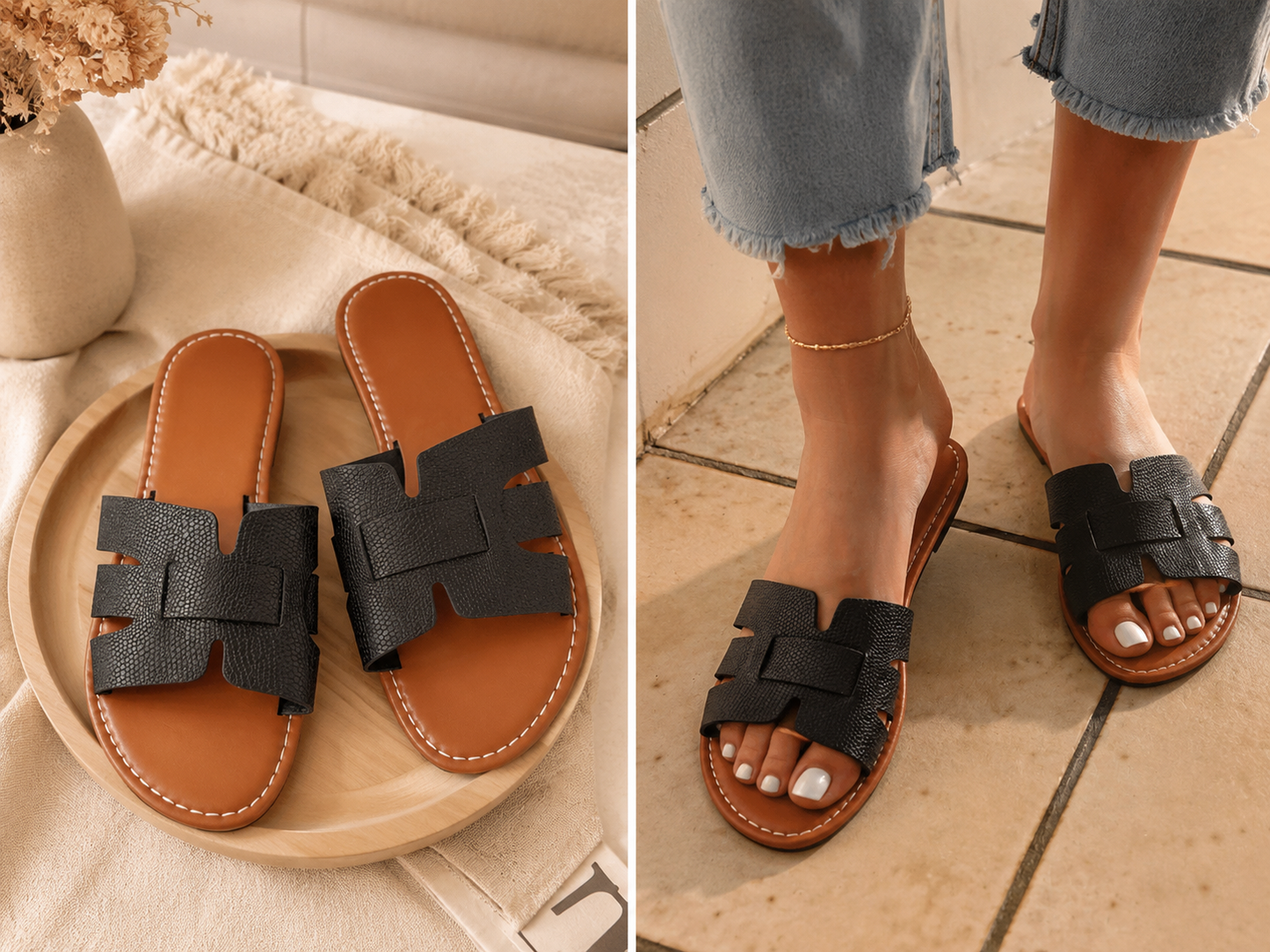 🖤 Sandales Plates Femme – Style Chic & Confort Été ✨