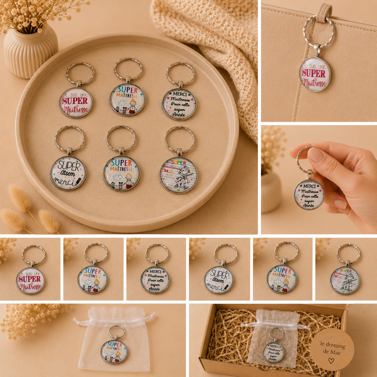 Porte-Clés Maîtresse – Cadeau Fin d’Année Scolaire ✨🍎