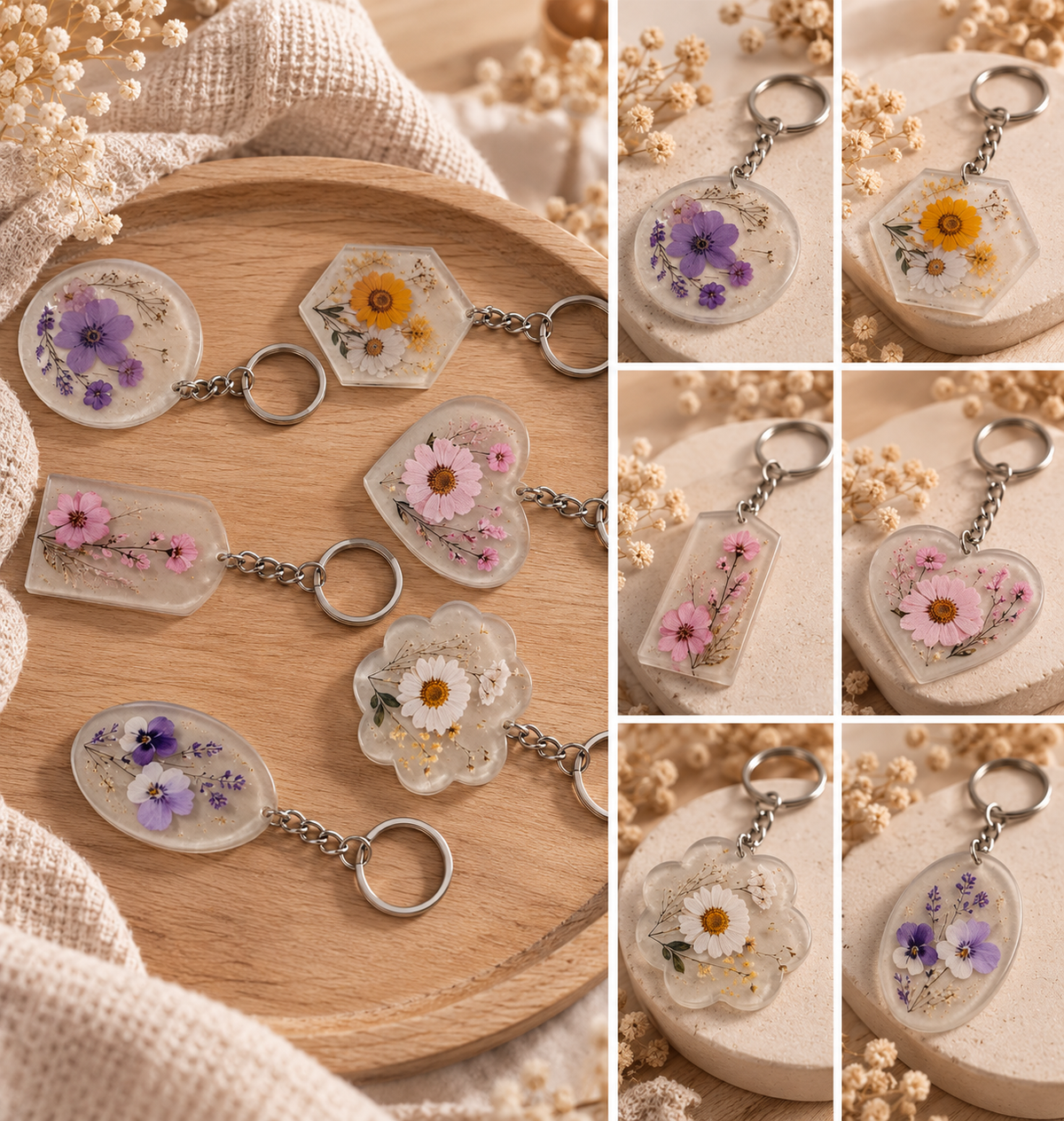 Porte-clés fleurs époxy