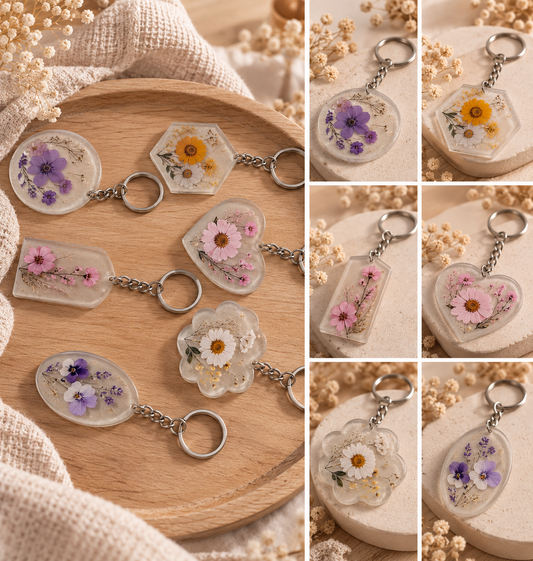 Porte-clés fleurs époxy