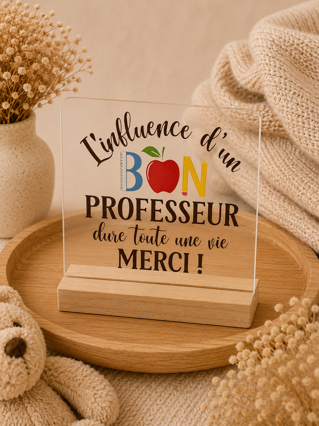 🌟 Plaque de Remerciement Personnalisée en Acrylique avec Support en Bois
