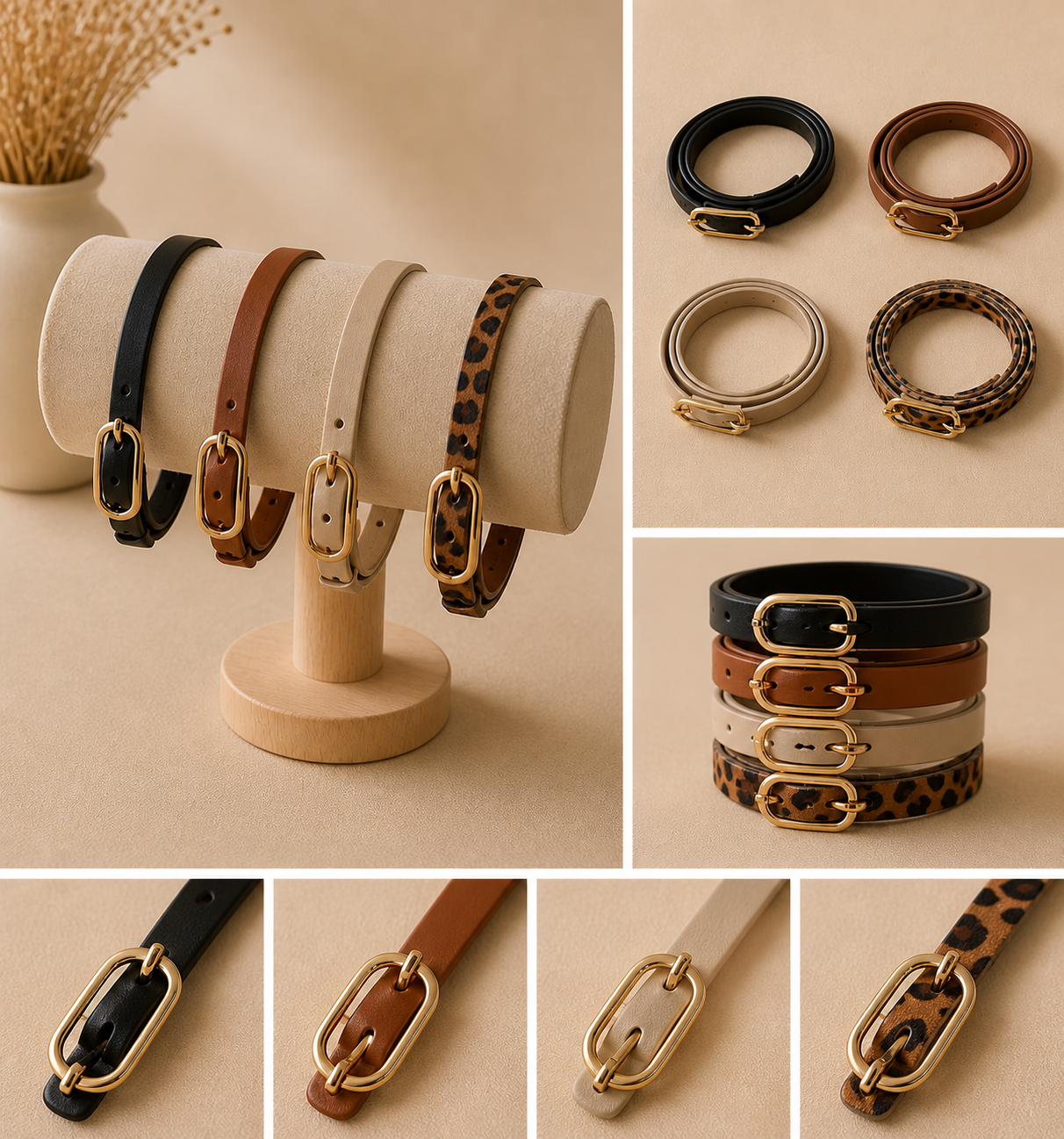 Ceinture Femme Taille M – Boucle Ovale Dorée ✨
