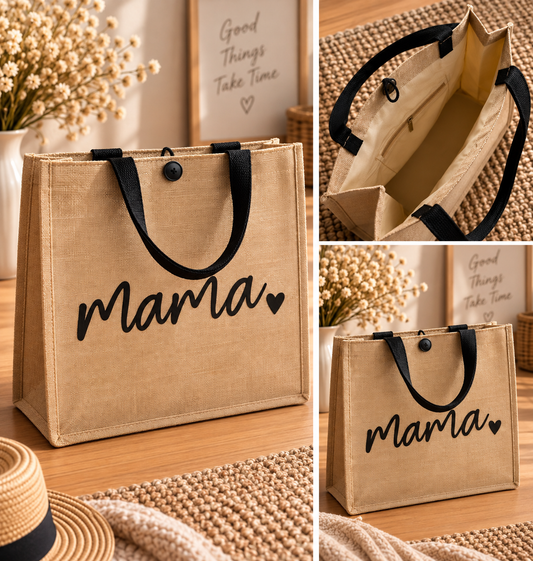 Sac cabas Mama toile de jute - Fourre tout - 34.5cm🖤