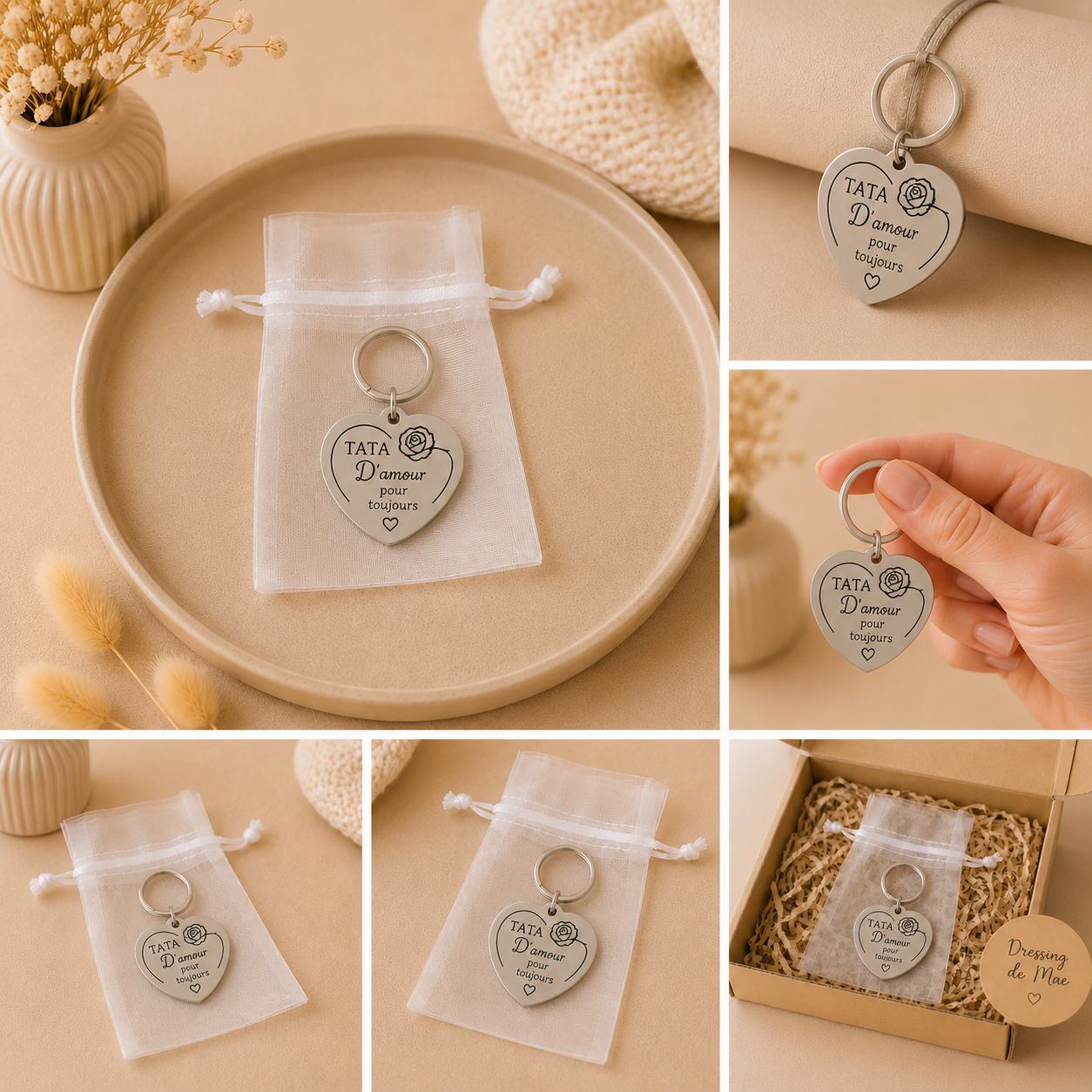Porte-clés Cœur « Tata d’Amour pour Toujours » 🌸