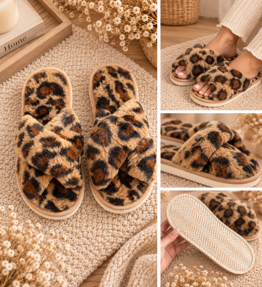 Chaussons / claquette femme - léopard tout doux 🐆 🤎