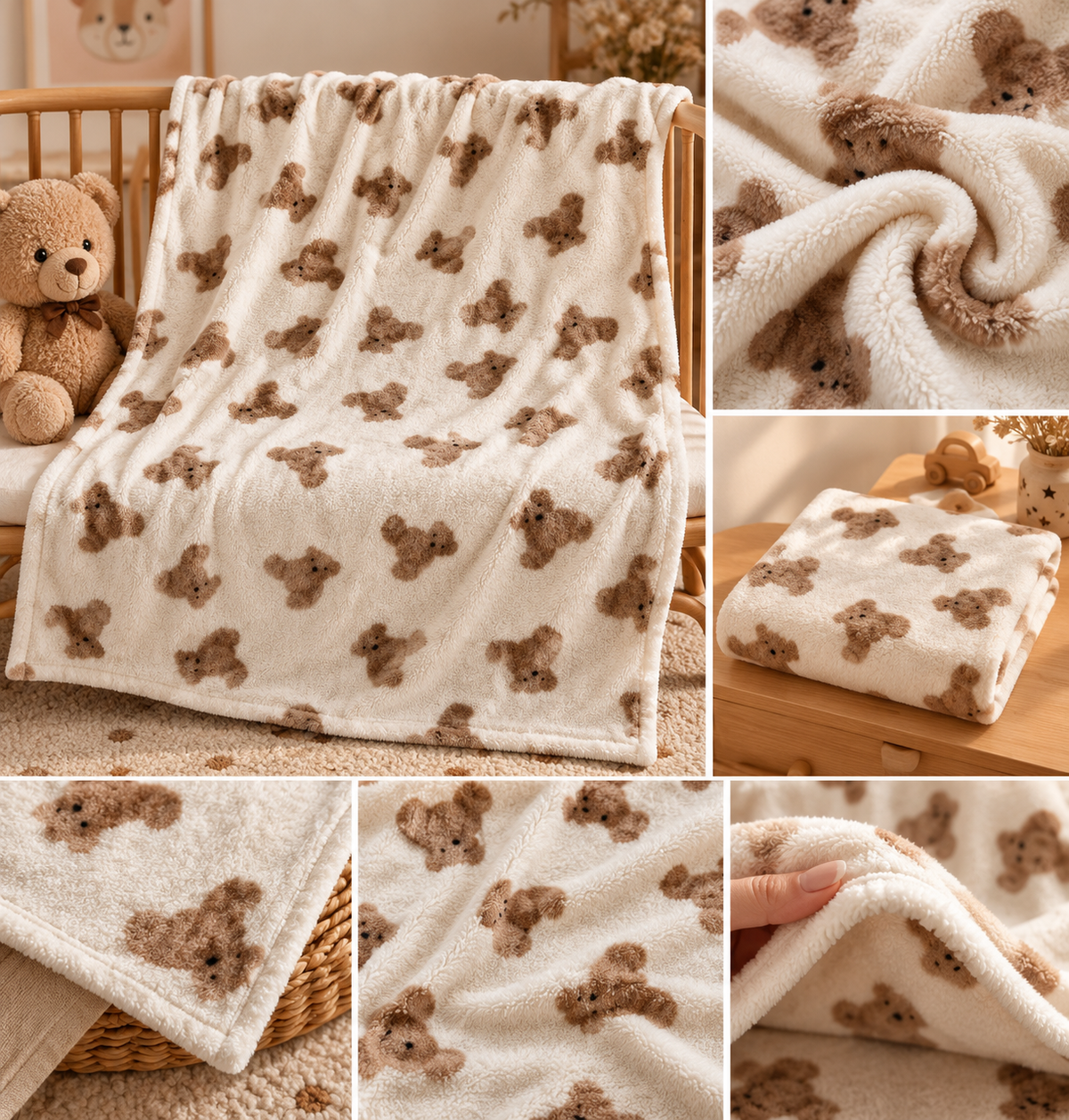 Plaid bébé tout doux – Motif oursons 🐻100x80cm