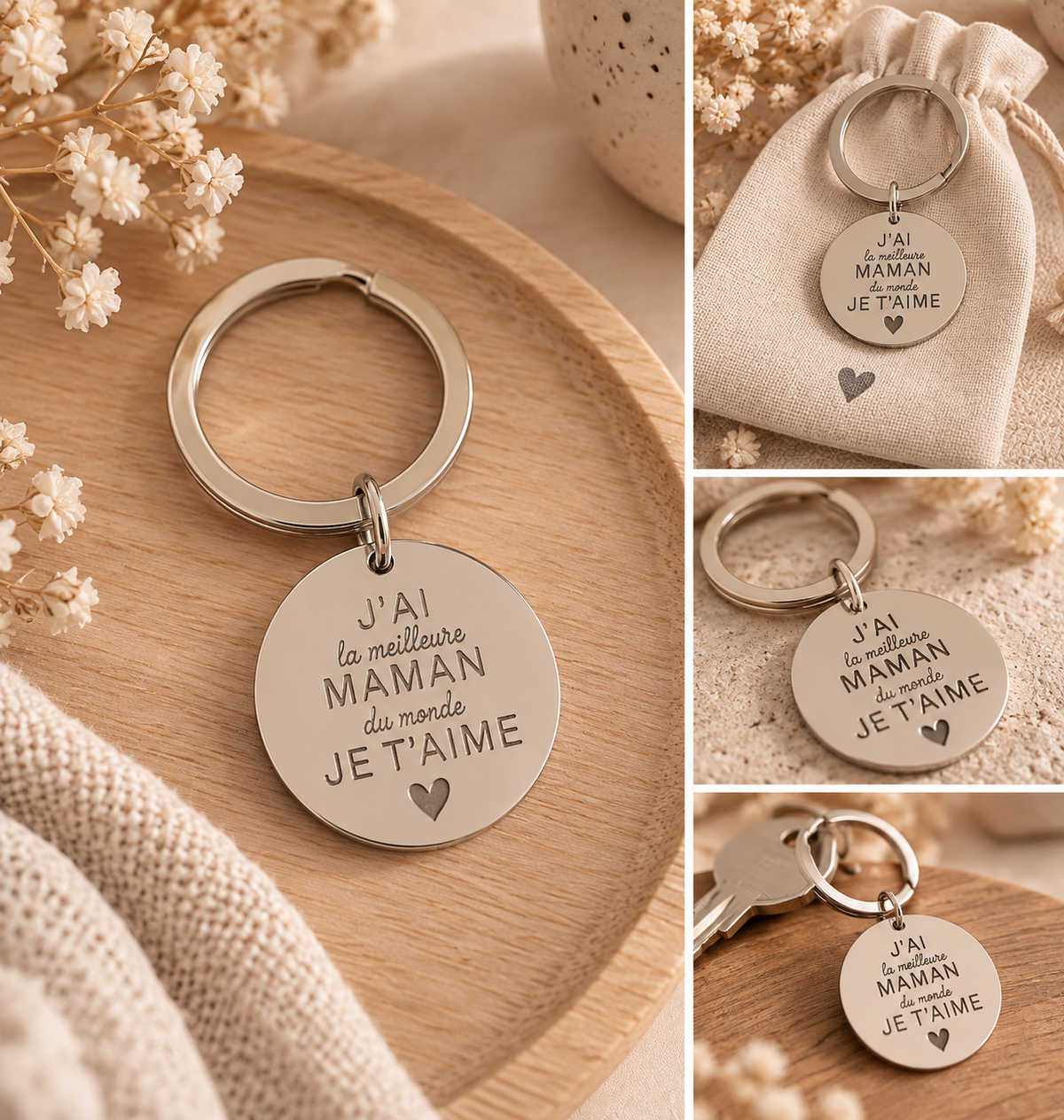Porte-clés gravé « j’ai la meilleure maman du monde , Je t’aime » 🩷