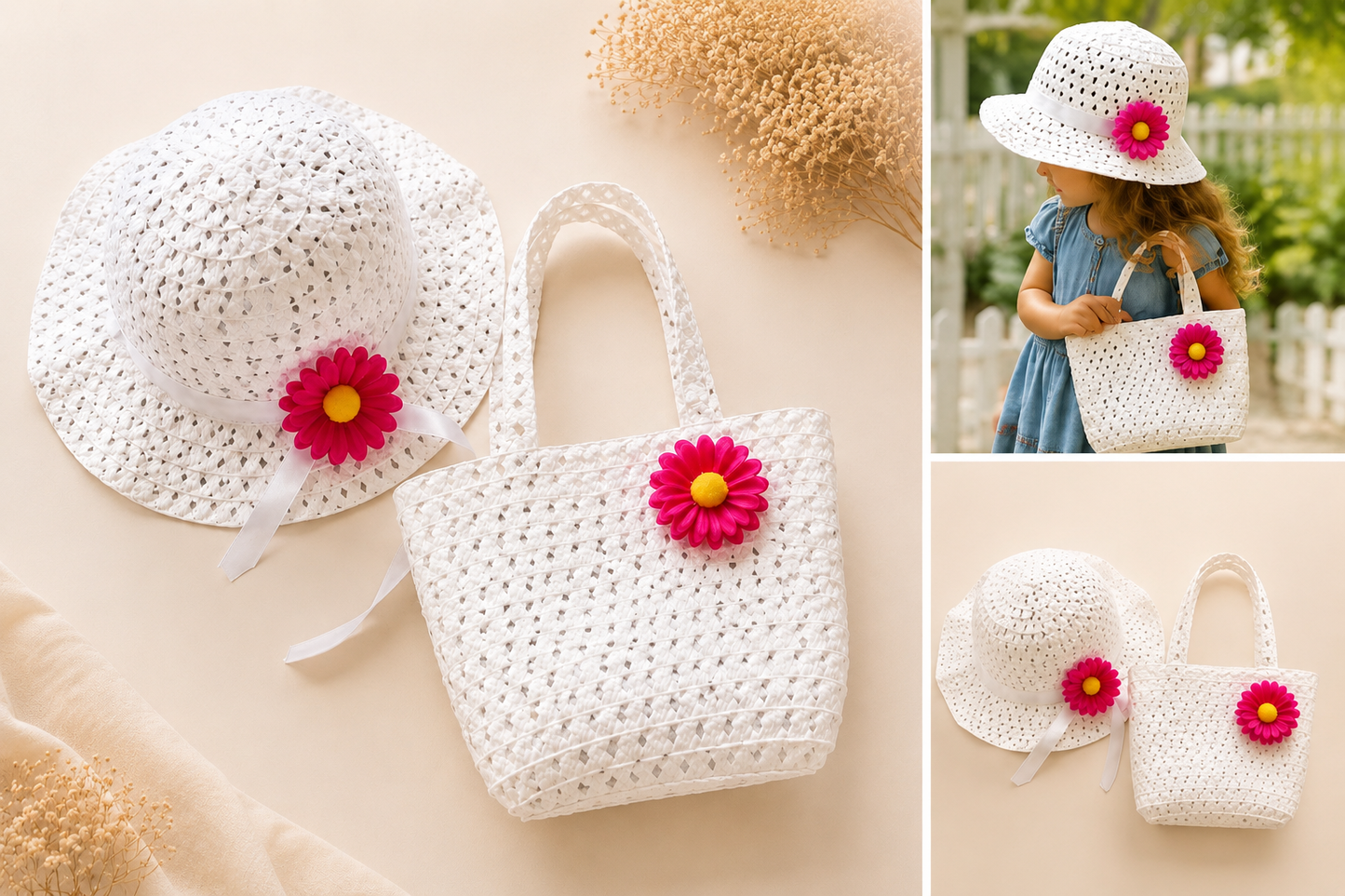 Ensemble chapeau & sac pour enfant 🌸✨