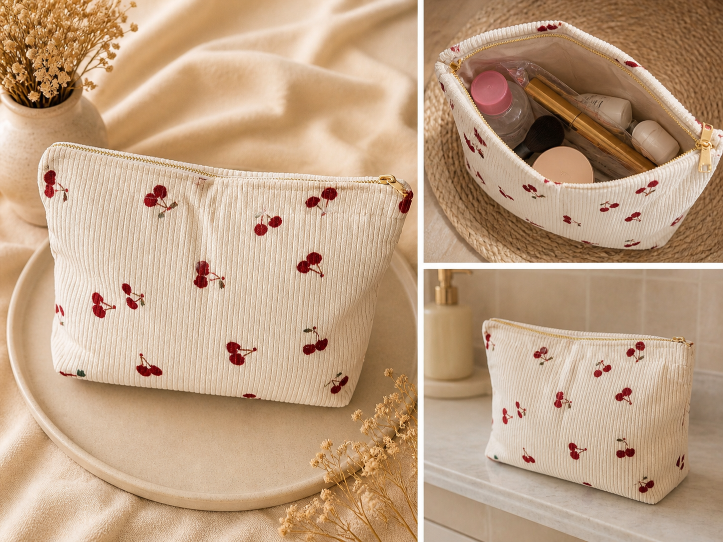 Trousse côtelée motif cerises ✨