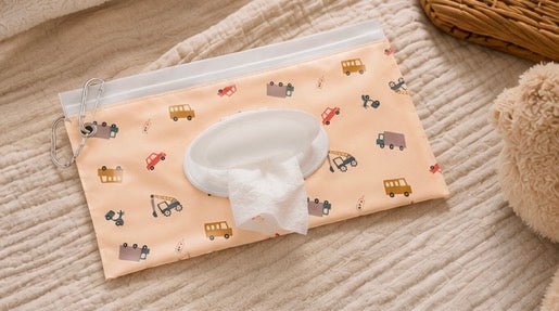 Pochette Lingettes Bébé Réutilisable – Voitures & Dinosaures 🦖🚗