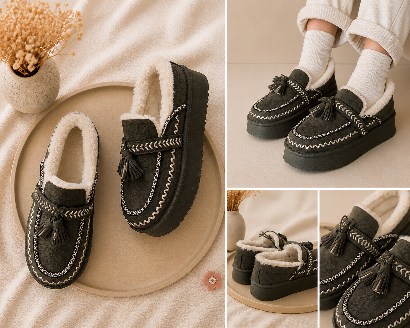 Mocassins fourrés confort & tendance pour femme 🖤✨