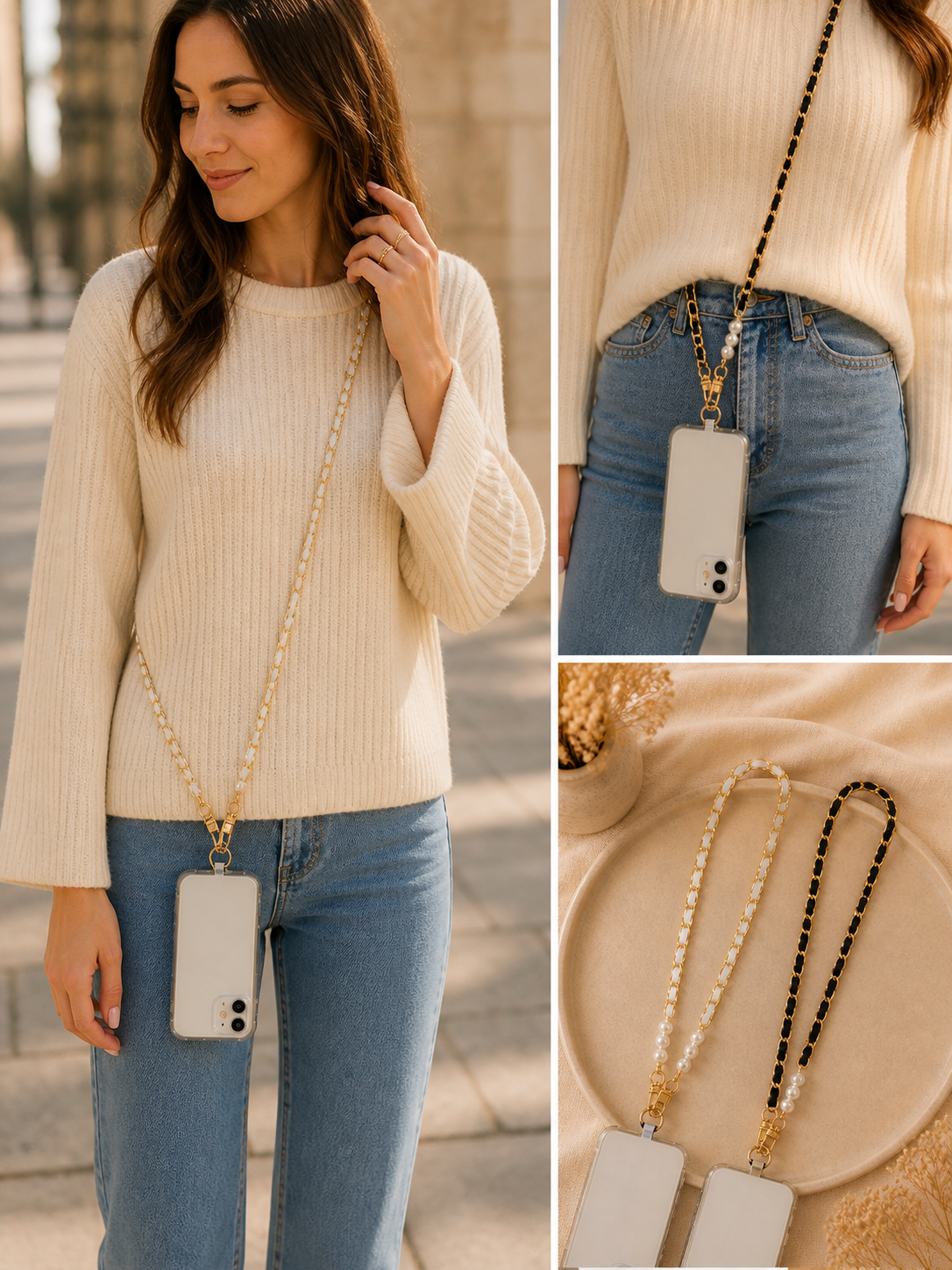 Bandoulière de téléphone élégante avec perles ✨