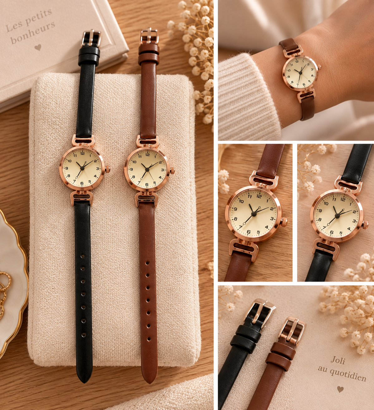 Montre femme fine et élégante - bracelet simili cuir ⌚️22,6cm