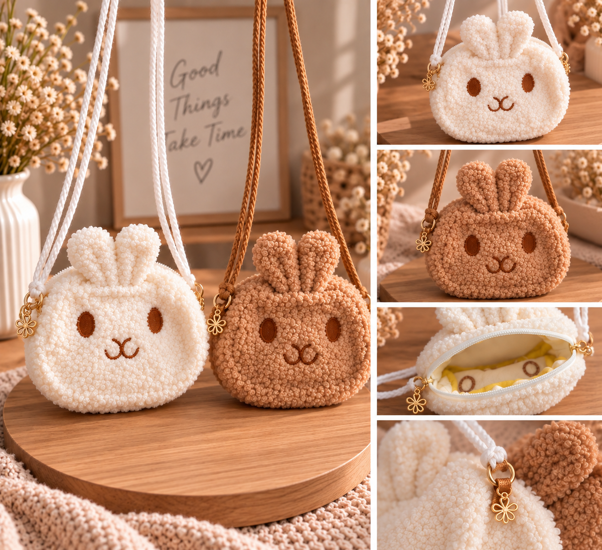 Sac bandoulière Lapin en bouclette - petit sac tout doux 🐰 - réglable