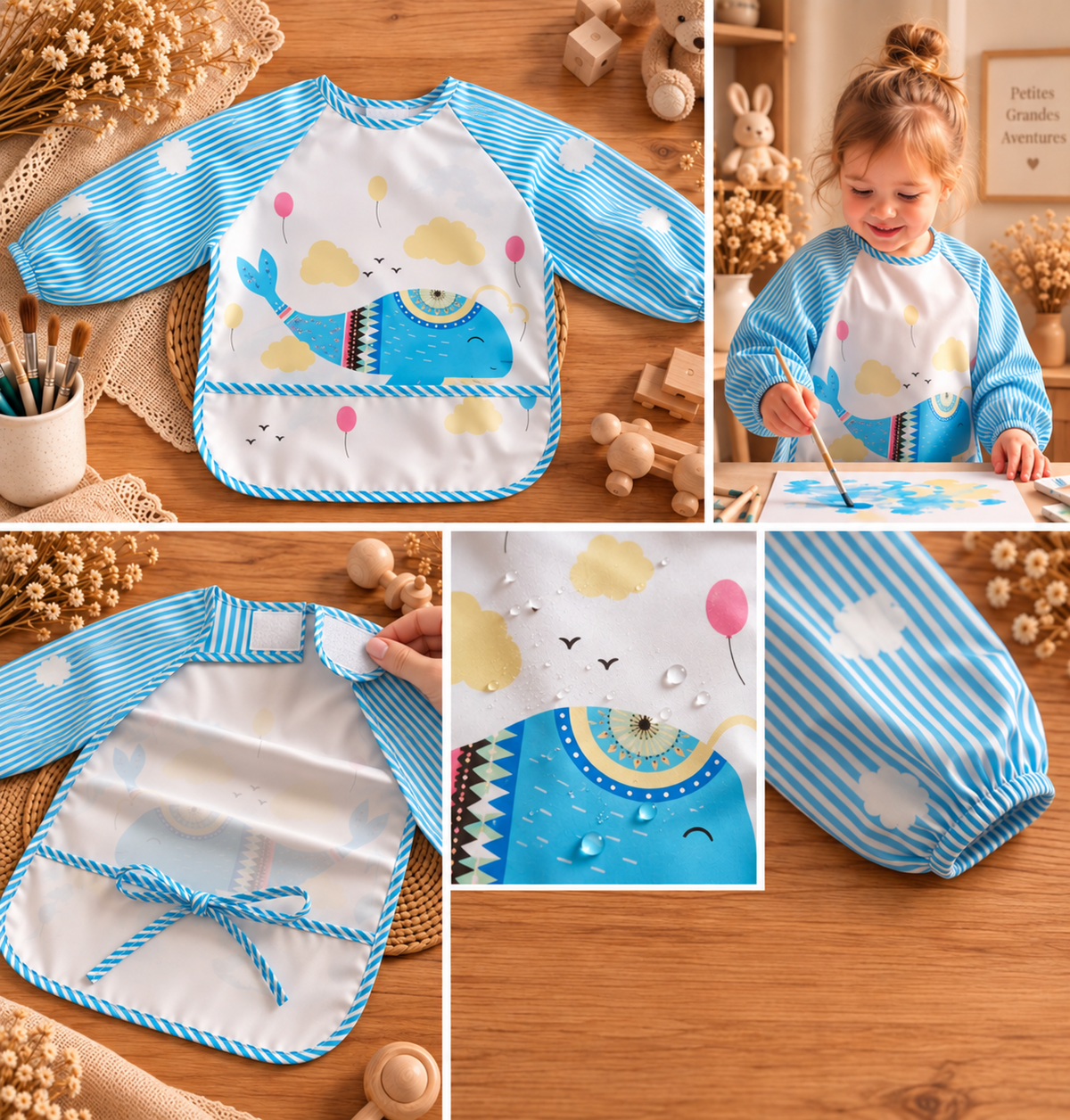 Tablier enfant imperméable à manches longues - mixte - 2 à 4 ans  🐳