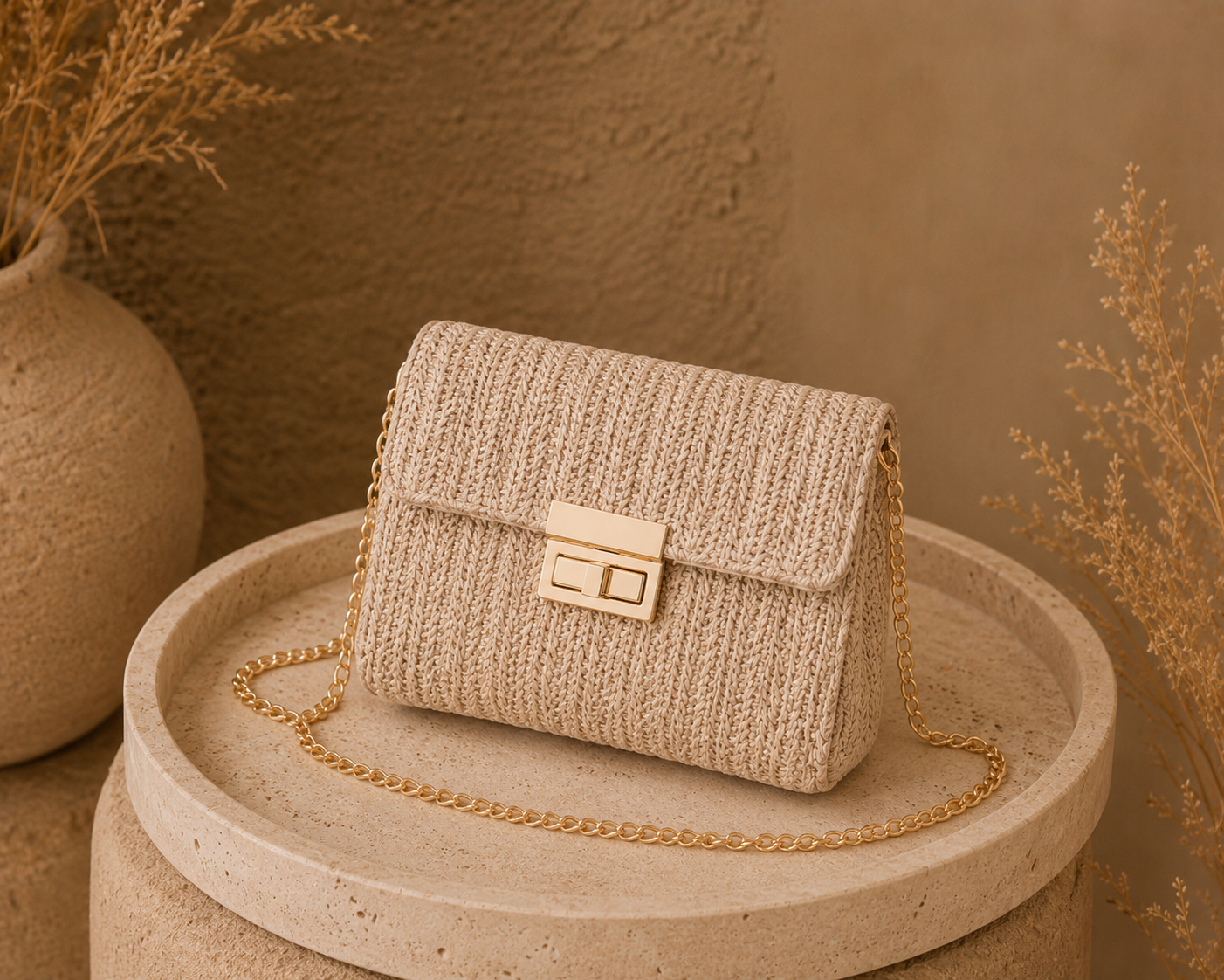 Sac bandoulière tressé beige – Élégance naturelle