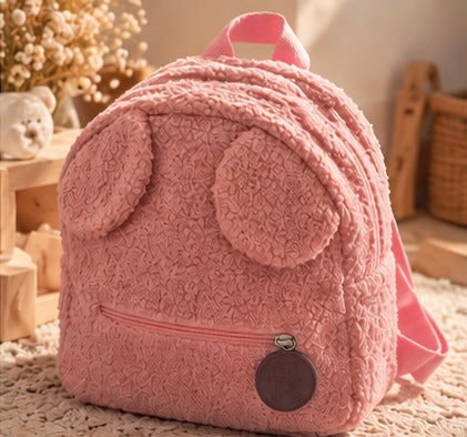 Sac à dos en bouclette enfant rose ou marron 🧸