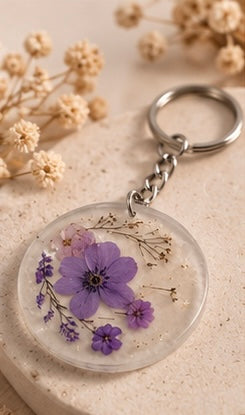 Porte-clés fleurs époxy