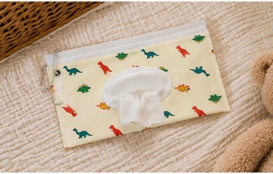 Pochette Lingettes Bébé Réutilisable – Voitures & Dinosaures 🦖🚗
